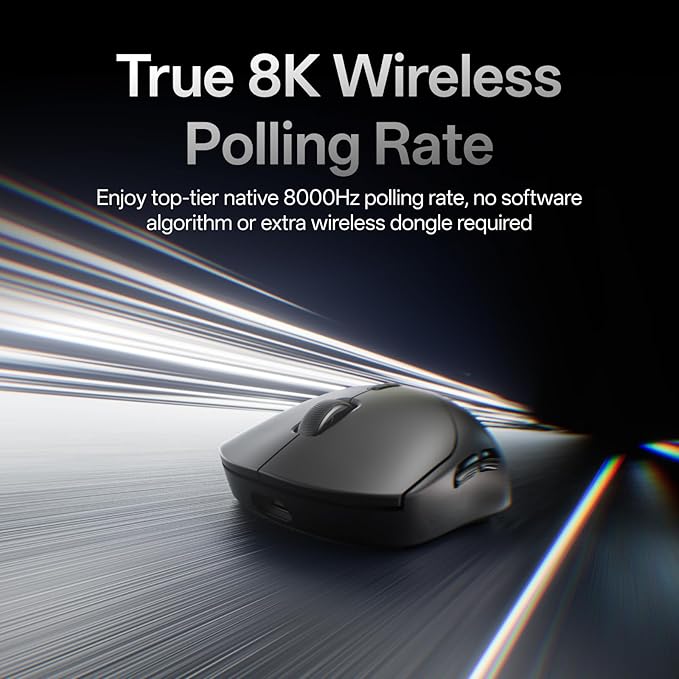 Rapoo VT2 Wireless Gaming Mouse True 8K Wireless Polling Rate 53g Lightweight Up to 750 Hr Battery Nordic nRF54L15 MCU 100-Million Mechanical Switch 10 Programmable Buttons Macro Enabled