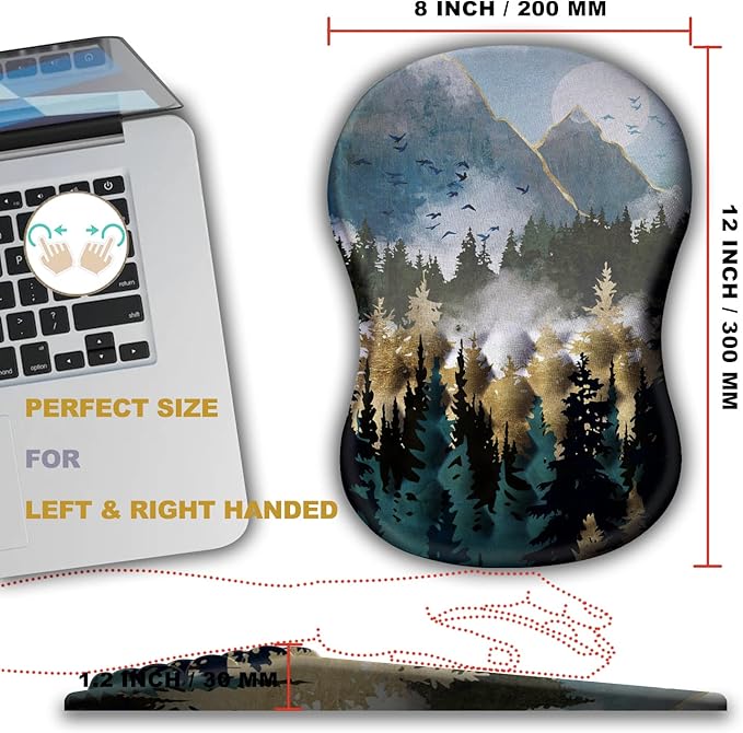 Ergonomic Wrist Rest Mouse Pad Massage Relief for Carpal Tunnel Entire Memory Foam Non-Slip Computer Mouse Pad for Wireless Forest Sunrise