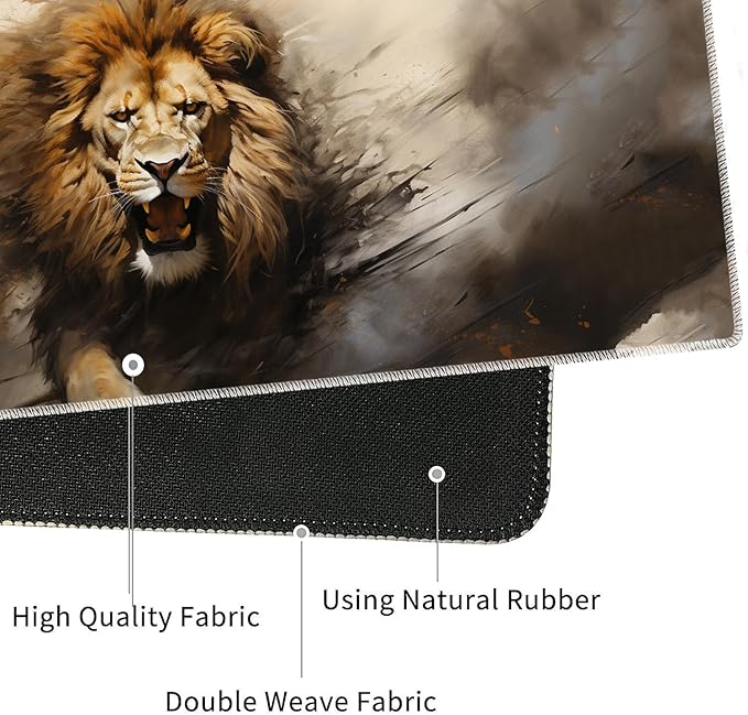 4 in 1 Mouse Pad Combo Large Gaming Mouse Pad + Keyboard Wrist Support + Mouse Wrist Rest + Coaster Table Pad with Stitched Edge Ergonomic Wrist Pad Set Lion