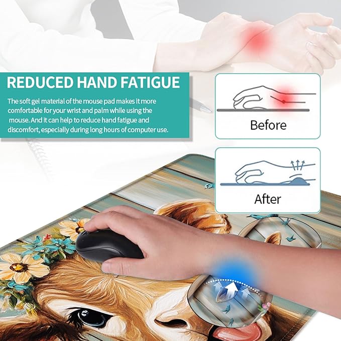 Keyboard Mouse Pad Set Extended Gaming Mouse Pad+Ergonomics Keyboard Wrist Rest Support Memory Foam Easy Typing Pain Relief 4Pcs XL Ultra Thick Desk MatFlower Crown Calf Blue Birds