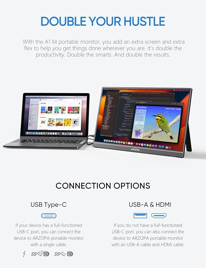 ARZOPA Portable Monitor &amp Sleeve 17.3'' 1080P FHD Laptop Monitor &ampPU Sleeve Bag Combination