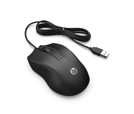 HP Wired Mouse 100 with 1600 DPI Optical Sensor USB Plug-and -Playambidextrous Design Built-in Scrolling and 3 Handy Buttons. 3-Years Warranty (6VY96AA)