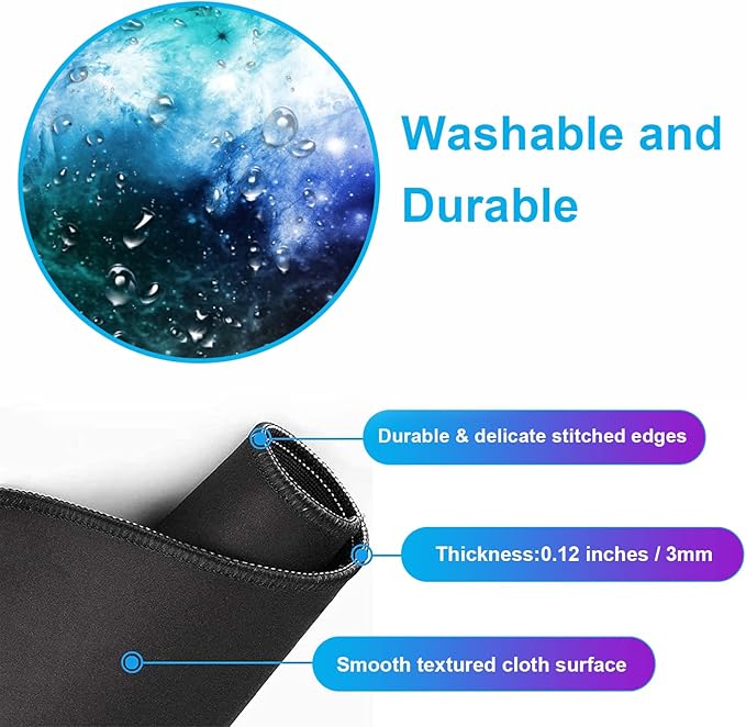 Large Extended Gaming Mouse Pad with Stitched Edges Non-Slip Waterproof Rubber Base Mouse Pad for Office Computer Keyboard Laptop and Home Desk Pad 35.4 x 15.7 x 0.12 Inch (Nebula Starry Sky)