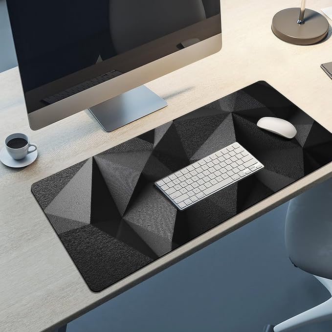 Geometric Black Gaming Mouse Pad Non-Slip Rubber Base 3XL Mousepad with Stitched EdgesWaterproof Washable Mouse Mat for Desk Home Office Gaming 35.5x16