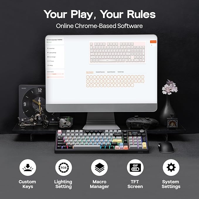 EPOMAKER TH99 PRO 96% Mechanical Keyboard with Screen &amp Knob 10000mAh 2.4Ghz/BT Hot Swap Custom Driver RGB Backlight PBT Keycap Wireless Gaming Keyboard for PC/Mac (Black Sea Salt Silent)