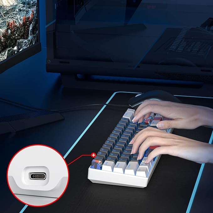 60 Percent Gaming Keyboard 68 Keys Mechanical Keyboard LED Backlit Compact Wired Keyboard with Red Switch for Windows PS4/5 Xbox Gamer(White-Black)