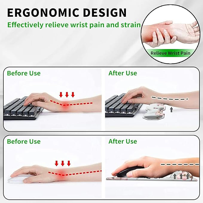 Keyboard Wrist Rest Pad and Ergonomic Gaming Mouse Pad Wrist Support Set (with Cute Coasters) with Memory Foam &amp Non-Slip Base Easy Typing and Wrist Pain Relief - Cherry Blossom Psalm 46:5
