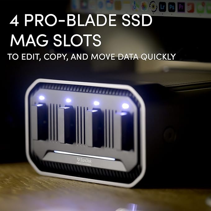 SanDisk Professional 0TB PRO-Blade Station - Powerful 4-Bay PRO-Blade SSD Mag Enclosure Thunderbolt 3 and USB-C Up to 3000MB/s Read - SDPM34F-0000-GBABD
