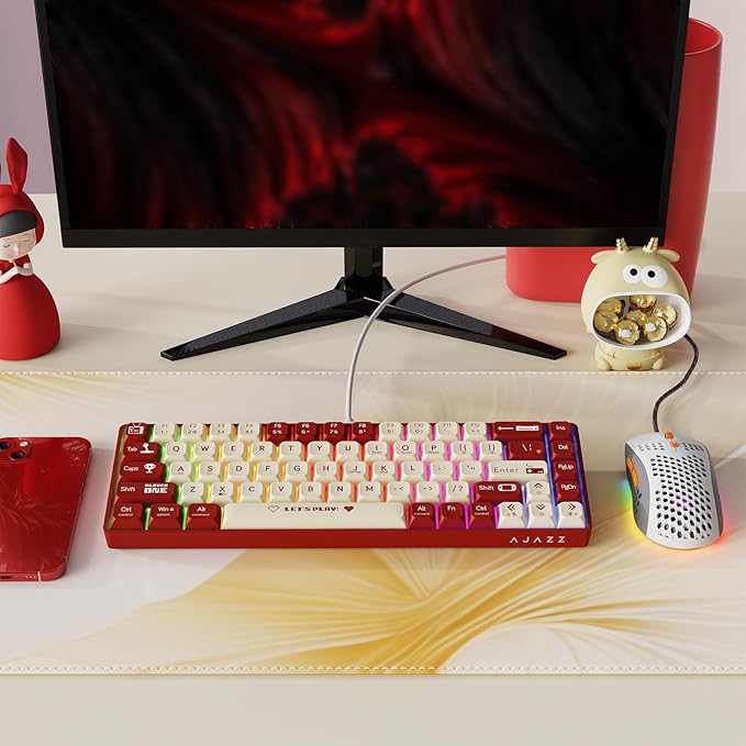 AJAZZ AK680 Mechanical Gaming Keyboard and mouse Combo Hot-Swappable PBT Keycaps RGB Backlit Full Keys Programmable Anti-Ghosting USB-C Wired 60% Ultra-Compact Mini Wired Keyboard for Windows PC Mac R