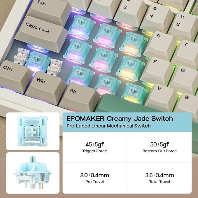 EPOMAKER RT82 Wireless Mechanical Keyboard with Screen VIA Custom 2.4GHz/USB-C/BT5.0 RGB Backlit Gasket 5-Paddings PBT Keycaps Hot-Swap Retro Gaming Keyboard (Creamy Jade)