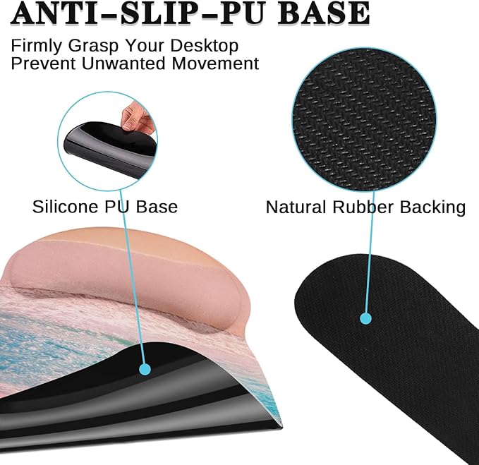 Arttown Pink Blue Sky Desk Mat Turquoise Ocean Mouse Pad Set 4 in 1 Dusk Beach Ergonomic Design Large Desk Pad + Keyboard Wrist Rest + Mouse Wrist Rest + Coaster Suitable for Home Office Study Game