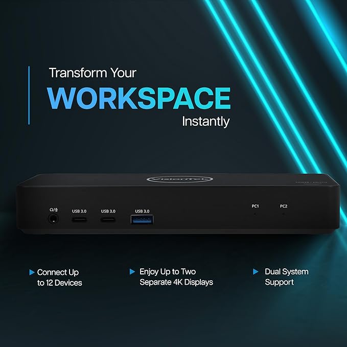 VisionTek VT2900 12in1 USB-C Docking Station – KVM Switch Single Host – HDMI DisplayPort 100W PD Port 3.0 USB Ports Audio Thunderbolt &amp Ethernet Port – Compatible Hub for Laptops &amp PC