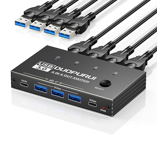USB 3.0 Switch 4 Computers Sharing USB C &amp A DevicesEasy One-Click Device Switching with USB-C Cable &amp USB-A CableUSB Switch Hub Share Keyboard Mouse Printer Scanner(USB3.0 4in4out)