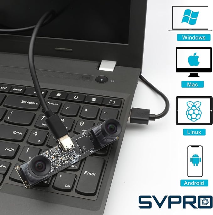 SVPRO 210fps Monochrome Global Shutter USB Camera Module - Dual Lens Synchronization - Black/White - 800P - Lightburn - OmniVision OV9281