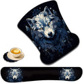 Keyboard Wrist Rest and Mouse Pad Wrist Support with Lace-Shaped Coaster Set Ergonomic Gel Memory Foam and Anti-Slip Base Easy Typing and Pain Relief - Night Moon Wolf