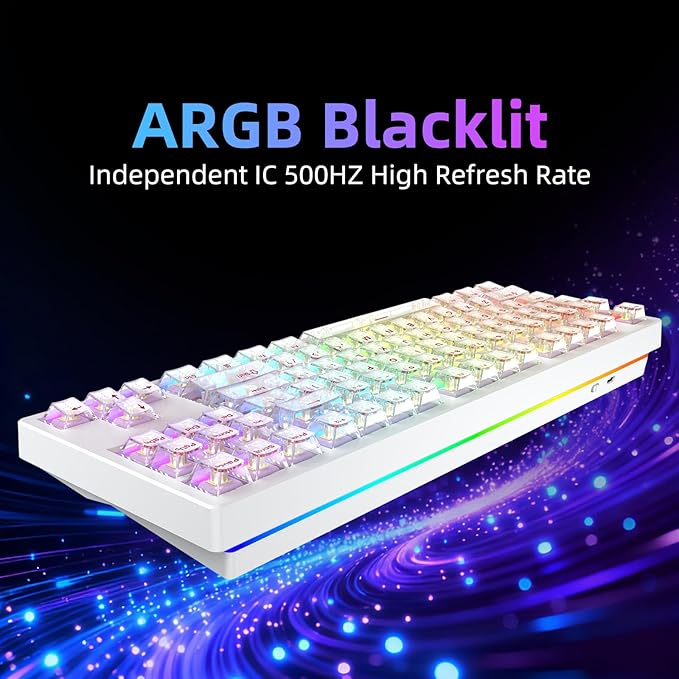 FE87 V2 Wired Mechanical Keyboard Dual 8KHZ Polling Rate Support SODC/Latency As 0.125MS/ARGBHot Swappable Gasket Sturcture Gaming Keyboard (White/Hyacinth Switch)
