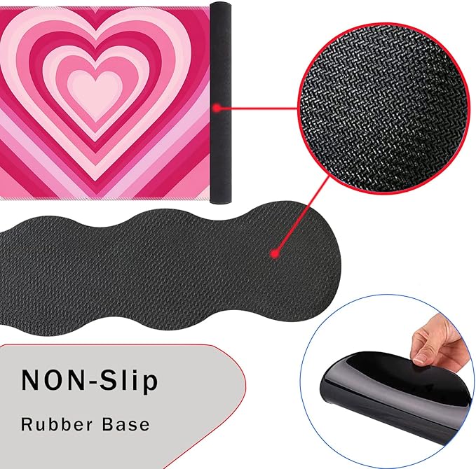 Mouse PadLarge Pink Desk Mat 4in1 XXL Mousepad + Keyboard Wrist Rest+Mouse Wrist Rest+Coaster Set with Ergonomic Desk Pad for Home Office Table Computer-Heart Pink