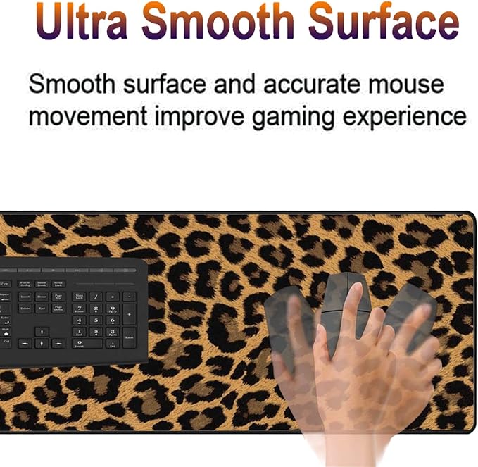 Extended Gaming Mouse Pad Desk Pad Keyboard Pad Mouse Wrist Rest and Coaster Anti-Slip Rubber Base Mouse Pad Suitable for Gaming and Office Leopard Print
