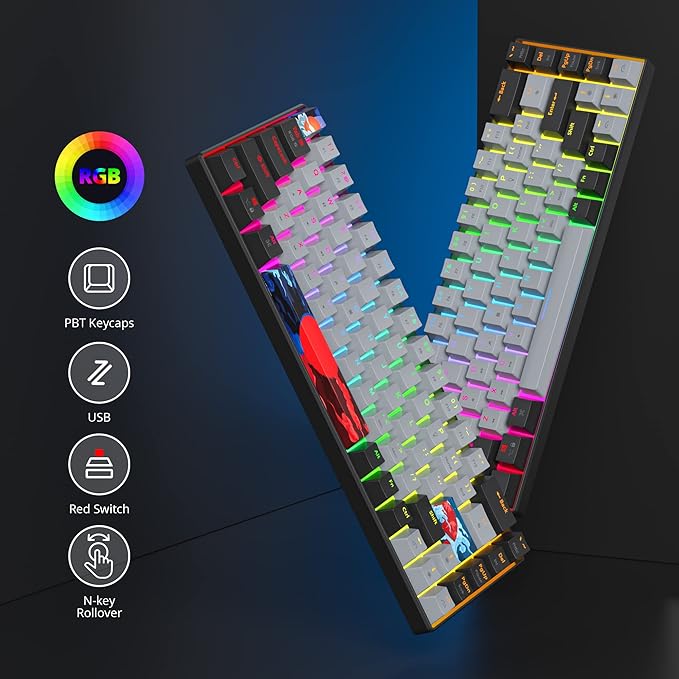Protable 60% Percent Gaming Keyboard Mechanical Mini Compact RGB Backlit 68 Keys Wired Office Keyboard with Red Switch for Mac/Win (Dolch/red Switch 68)