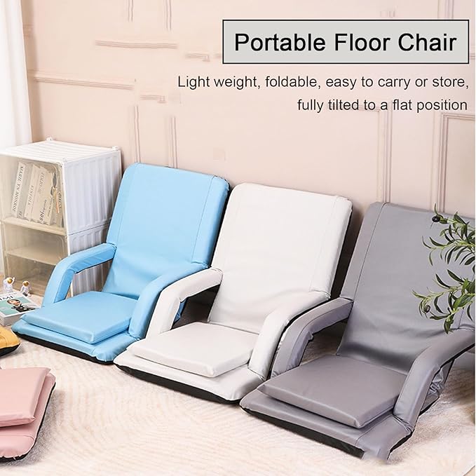 Folding Floor Gaming ChairAdjustable &amp Portable Floor Lazy Sofa Chair with ArmrestBack Support Comfortable Sofa6 Angles Floor Chair for Reading Gaming Meditating (Beige)