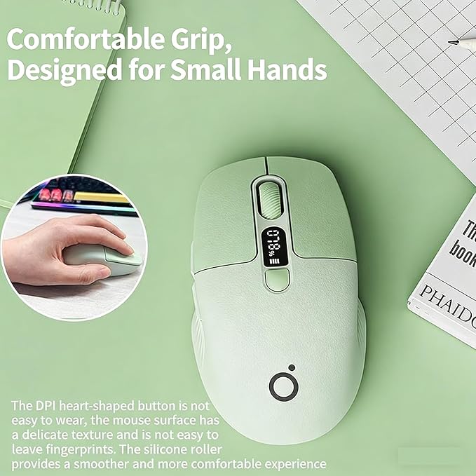 Rechargeable Silent Wireless Mouse with DPI/Battery Display BT/2.4G Ergonomic Portable Mouse for Laptop PC Mac iPad - Small Hands (Blue)