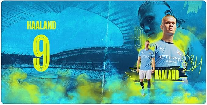 Head Case Designs Officially Licensed Manchester City Man City FC Haaland Crest Kits &amp Players 23.62 x 11.81 x 0.12 inches (600 x 300 mm) - L Gaming Office Desk PC Keyboard Mouse Mat Pad