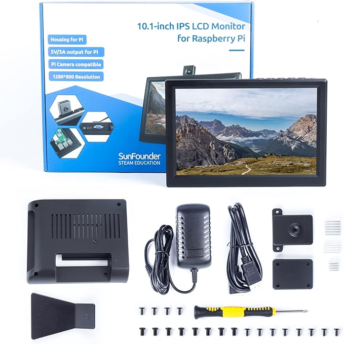 SunFounder 10.1'' IPS Display for Raspberry Pi - 10.1 Inch Portable Laptop Monitor 1280*800 Resolution Cooling Fan (Non-Touch)