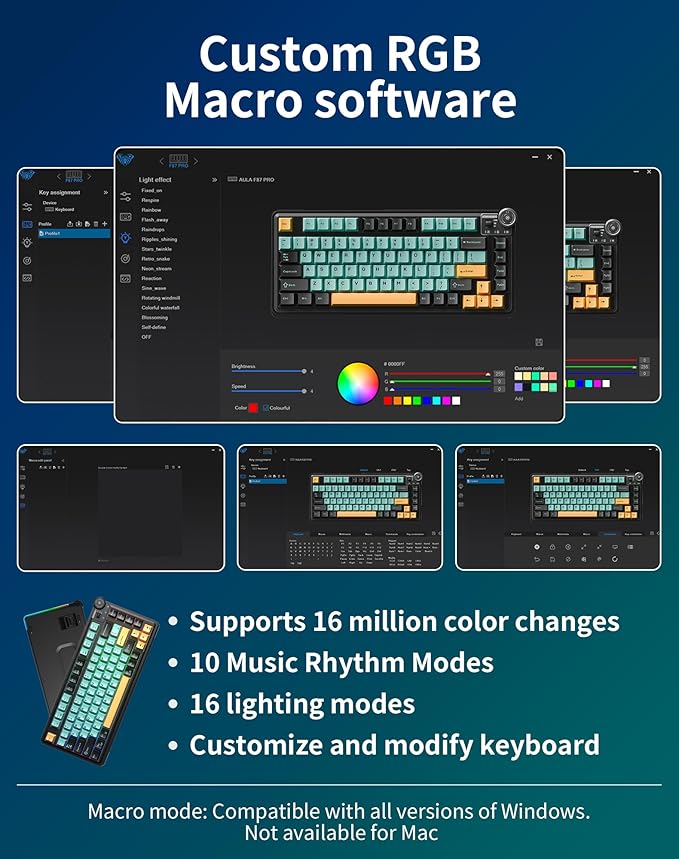 Aula AU75 Wireless Mechanical Keyboard Hot Swap Gasket Gaming Keyboard with Knob BT/2.4G/Wired Custom Keyboard 4000mAh Battery 75% Five-Layer Padding PBT Keycaps RGB Side-Strip for Win/Mac/PC