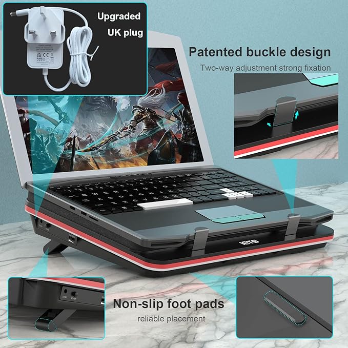 GT500 Powerful Turbo-Fan (4200 RPM) Laptop Cooling Pad with Infinitely Variable SpeedSeal Foam for Rapid Cooling Gaming LaptopDust Filter for Protect Laptop13-17.3inch Laptop Cooler