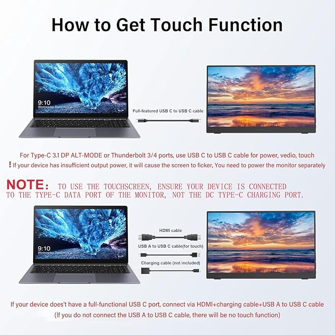 14 Portable Touchscreen Travel Monitor 1920 * 1200P IPS/HDR Laptop Screen Extender for Gaming and Computer Display Compatible with Laptop PC Phone PS4/PS5 Switch