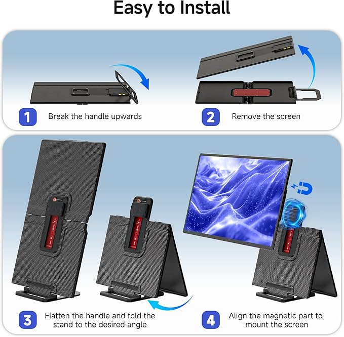 Large Portable Monitor 24 inch - 1080P FHD 100Hz Travel Monitor 125% sRGB IPS Laptop Screen Extender VESA Compatible Height Adjustable Detachable Stand with USB-C HDMI for Work Gaming Office Home