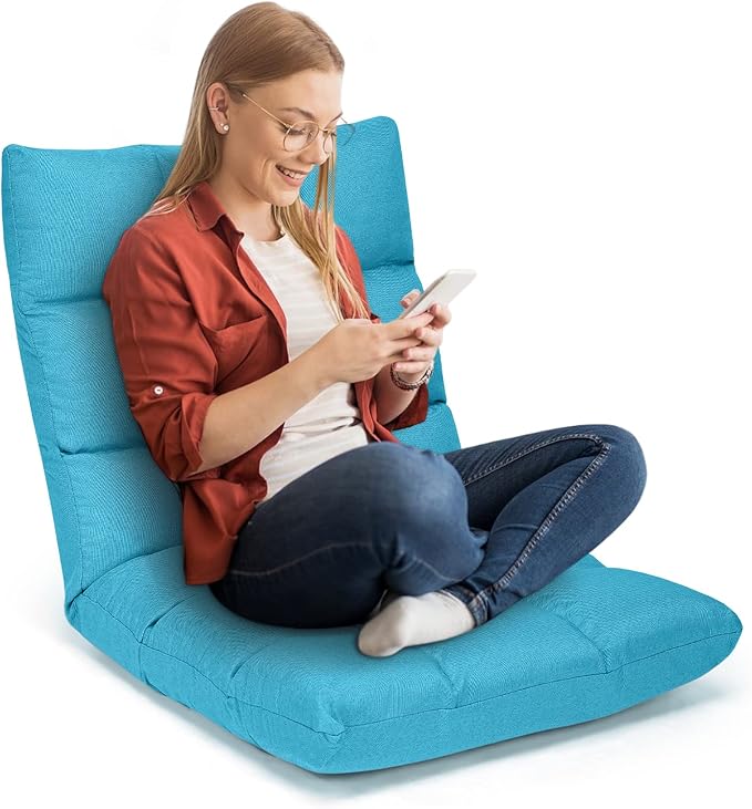 MAT EXPERT 14-Position Floor Chair Floor Gaming Chair w/Resilience Sponge Alloy Steel Frame Padded Bed Couch Recliner Floor Chair with Back Support for Reading Meditating (Peacock Blue)