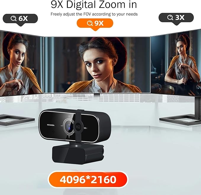 Webcam 4K Streaming Webcam with Remote Compatible with Sensor Noise-Canceling Dual Mics Computer Camera Auto-Focus Low Light Correction Ideal for Streaming OBS PCLaptopDesktop