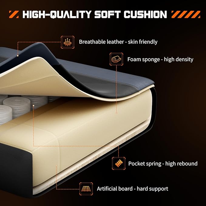 Video Game Desk Chair Ergonomic Computer with Footrest and Comfy Lumbar Support PU Leather Recliner with Headrest Fixed Up Armrest Height Adjustable with 360° Swivel for Adults Gray
