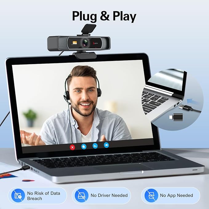Angetube Wide Angle 4K Webcam for PC - 120° FOV PDAF Autofocus 2 Noise-Cancelling Mics 1080P@60FPS Auto Light Correction USB-A/C Privacy Cover Video Conference Camera for Mac Laptop and Desktop