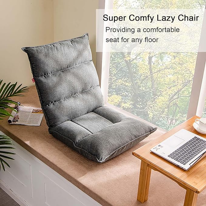 Floor ChairGaming Chairs with Back SupportAdjustable 14-PositionFloor Cushioned Seat Ergonomic ChairLiving Room ReclinerLazy Sofa Lounge for Reading Meditating Watching TV (Grey)
