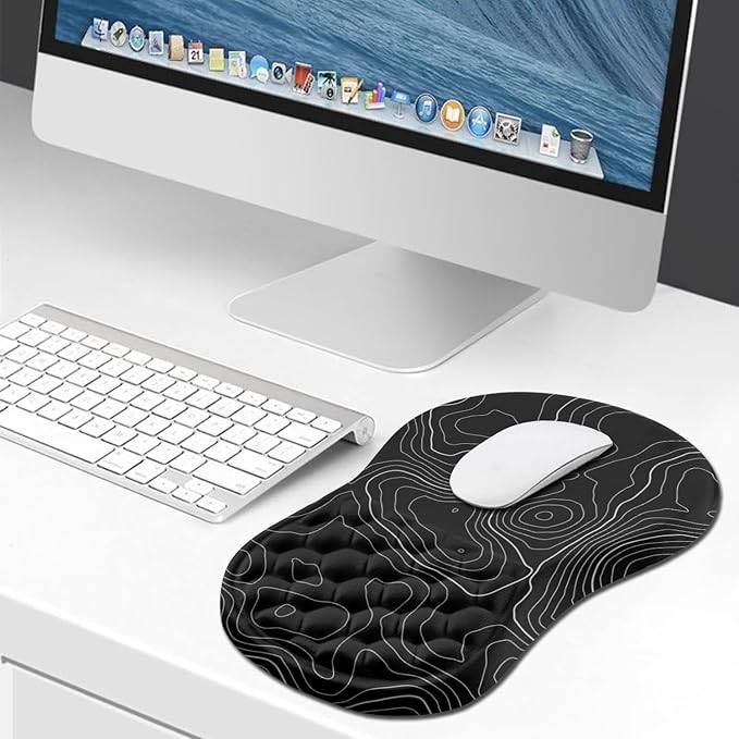 Hokafenle Ergonomic Mouse Pad Wrist Support Wrist Rest Mousepad for Carpal Tunnel Pain Relief with Integrated Memory Foam Slope Massage Bulge (11.8x7.9 inchTopographic Contour)