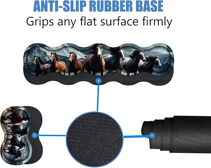 4 in 1 Ergonomic Memory Foam Mouse Pad Wrist Rest Set Large XXL Gaming Desk Pad + Keyboard Wrist Rest + Mouse Wrist Cushion + Coaster for Home Office Study Gaming Running Horses