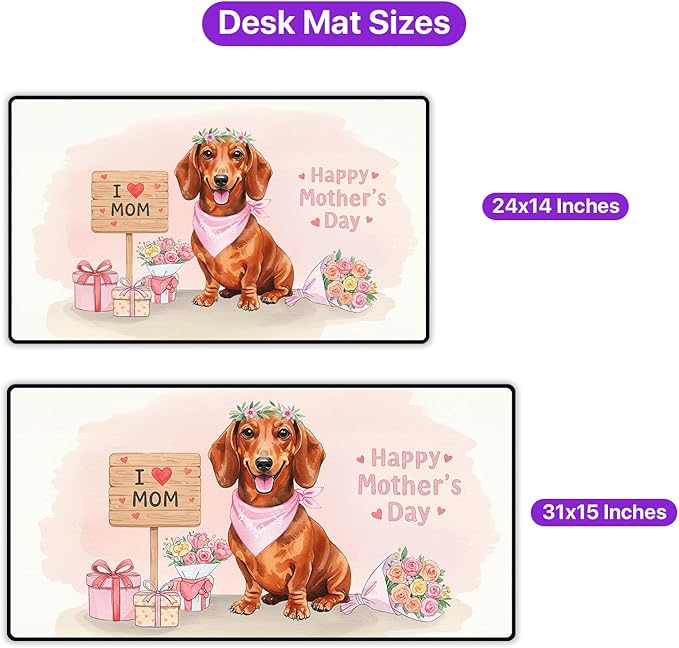 Happy Mother's Day Dachshund Love Dog Mom Heart Flower Desk Mat Full Keyboard Mouse Pad Wiener Dog Lover Gifts Idea Large Mousepad 12004