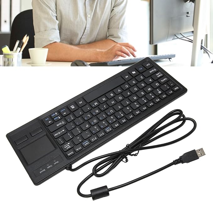 Wired Keyboard with Trackpad Ultra Thin Touch Keyboard with X Scissors Key Built in USB Hub Compact Mini Industrial Keypad for Food Service Marine Medical