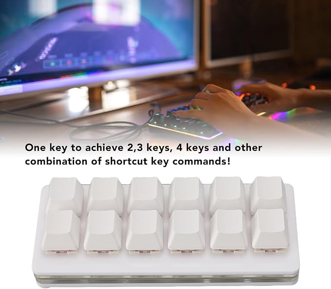 Zunate 12 Key Mechanical Gaming Keyboard One Handed Macro Customized OSU Keyboard USB C Wired Programmable RGB Backlit Keyboard for PC (White)
