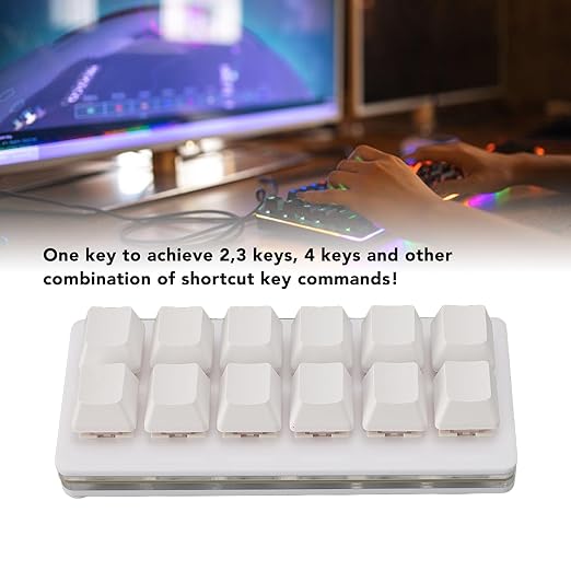 One Handed Macro Mechanical Keyboard 12 Keys Hot Swappable RGB Gaming Keypad Programmable Mini Red Switch Keyboard for OS X for for Pi (White)