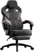Dowinx PU Leather Gaming Chair with Footrest Big and Tall Ergonomic Computer Chair with Lumbar Support Wide Back Gamer Chair for Heavy People Black