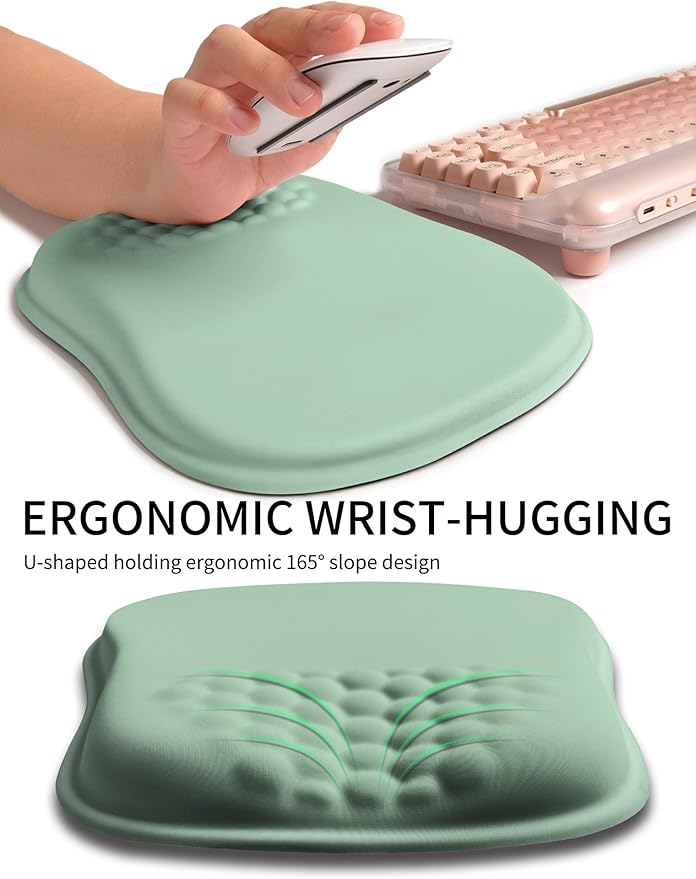 Hokafenle Ergonomic Wrist-Hugging Mouse Pad Wrist Support U-Shaped Holding Wrist Rest Mousepad for Carpal Tunnel Pain Relief with Cushioned Memory Foam Slope Massage Bulge (10.2x8.3 inLight Green)
