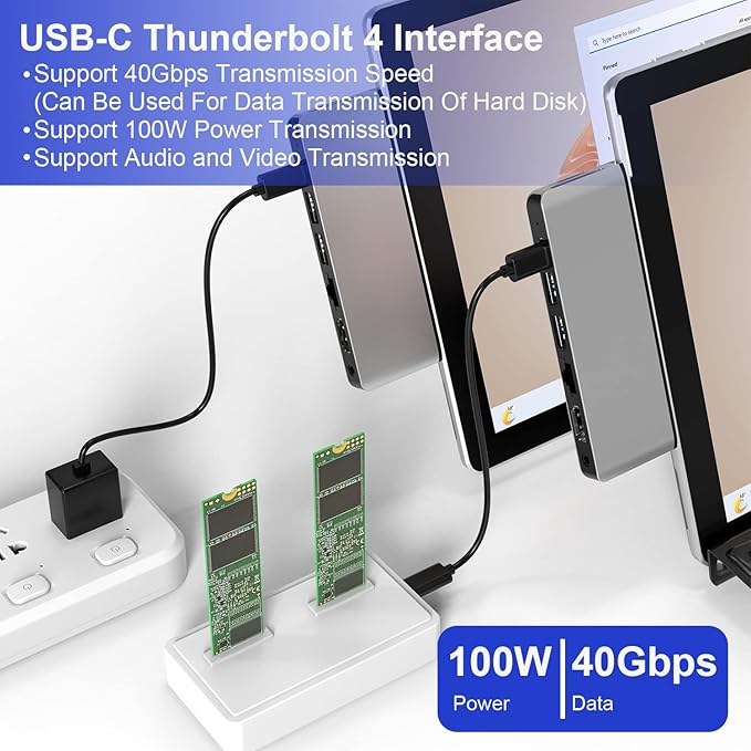 Surface Pro 9/Pro 11 USB Hub Docking Station with 4K HDMI USB-C Thunerbolt 4(8K@30Hz Video+40G Data+100W Power) 100M RJ45 2X USB3.0 SD TF 3.5mm Audio Triple Display for Surface Pro 11/10/9/X