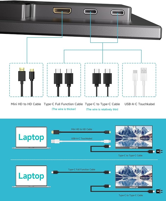 Portable Monitor Touchscreen 15.6 1920x1080 60Hz FHD IPS HDR 10-Point Touch Screen Monitor with Built-in Stand &amp Speaker HDMI USB C VESA External Travel Monitors for Laptop PC Mac Phone