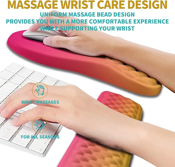 Hokafenle 2 in 1 Ergonomic Mouse Pad Wrist Support &amp Wrist Rest for Computer Keyboard Set with Relieve Carpal Tunnel Pain Massage Bulge and Full Memory Gel Design (2In1 Set Sunset Glow)