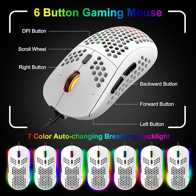 60% Gaming Keyboard and Mouse Combo Samll Mini RGB LED Backlight Mechanical Feeling and RGB 6400 DPI Honeycomb Optical MouseGaming Mouse pad for Gamers and Typists