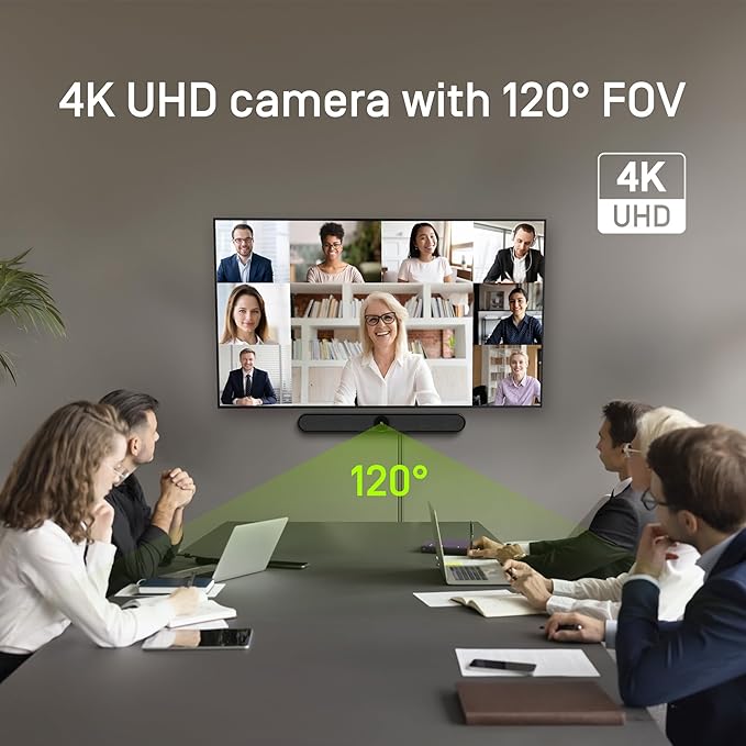 IPEVO VC-B4K UHD 4K Video and Audio Conference Room Camera System All-in-One Video Bar Voice Detection and Auto Framing 6 MEMS Mic/20W(2x10W) speakers/120°FOV Smartphone/Laptop/Tablet - Black