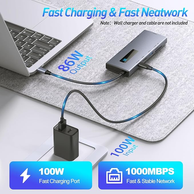 USB C Hub Laptop Docking Station Monitor 10 in 1 Type-C Multiport Adapter with HDMIPD100W USB A and C 3.0 Ports SD/Micro SD Card Ethernet Dock for Mac/Dell/HP/Surface/Steam Deck